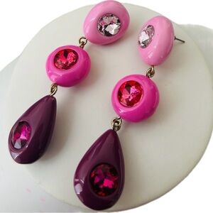 Monet Pink & Purple Long Dangle Colorful Fashion Crystal Earrings Set 2.8"